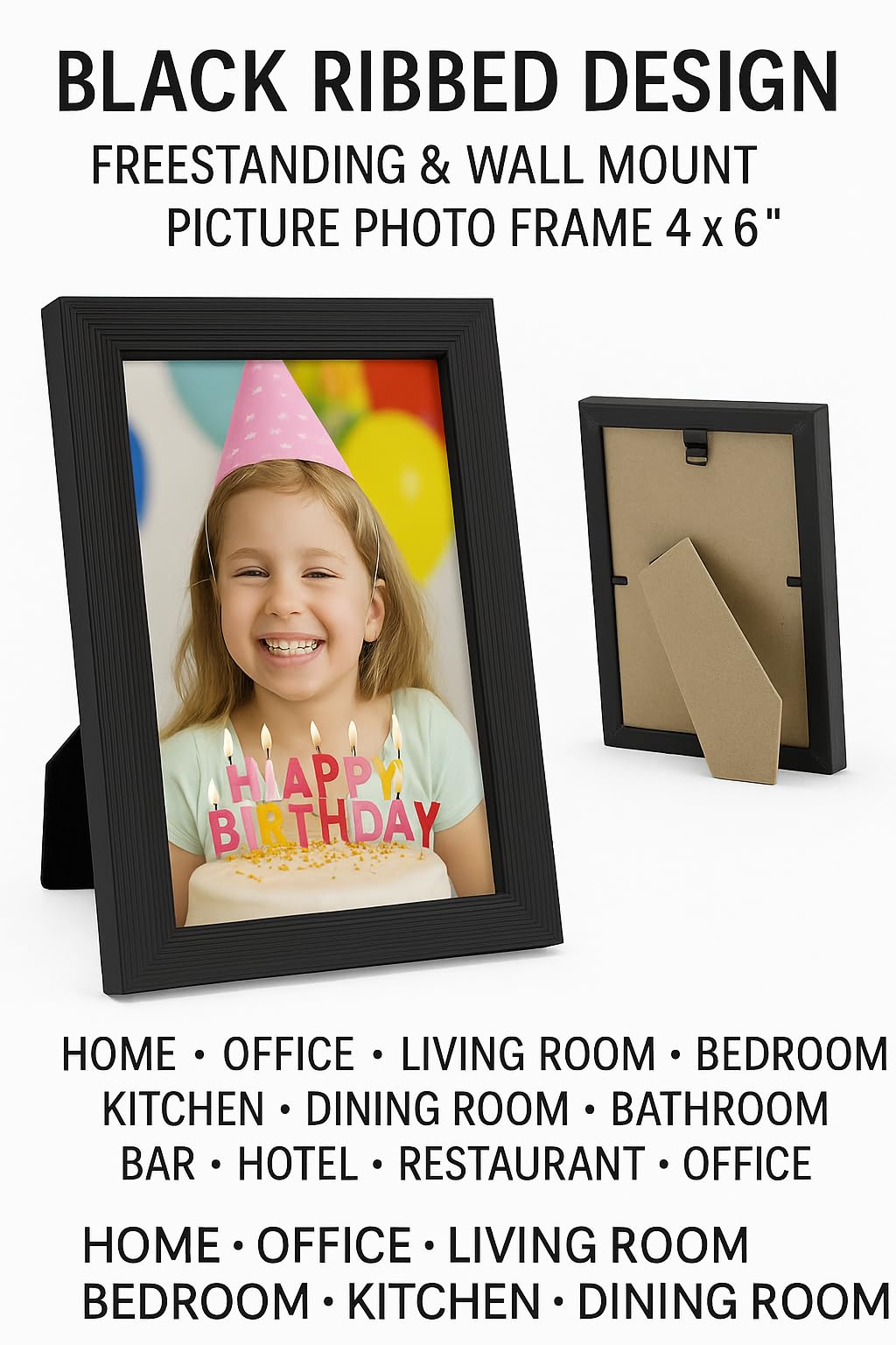 (Set of 12) Black Ribbed Design Freestanding Wall Mount Picture Photo Frame 4 x 6 Home office living room bedroom kitchen dining room bathroom bar hotel restaurant office wall decoration