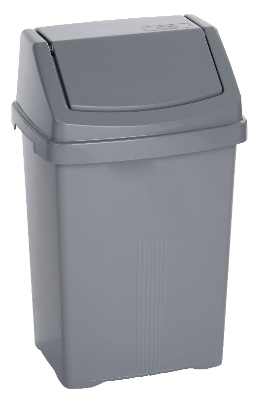 Set of 2 Swing Bins – Under Kitchen Cabinet Dust Bin, Food Grade Plastic Swing Top Waste Rubbish & Compost Bin (8 Litre) – Silver, Made in UK
